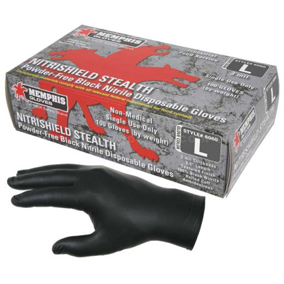 Picture of MCR SAFETY NITRISHEILD STEALTH- INDUSTRIAL/FOOD GRADE NITRILE GLOVES- 3 MIL- POWDER FREE- BLACK