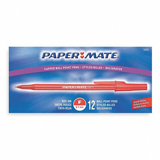 Picture of BALLPOINT PENS- PEN TIP 0.5 MM- BARREL MATERIAL PLASTIC- BARREL COLOR RED- PEN GRIP NONE- PK 12