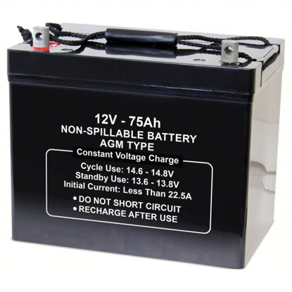 Picture of APPROVED VENDOR SEALED LEAD ACID BATTERY- 12V DC- 75 AH CAPACITY- 8.27 IN HT- 6.61 IN WD- ABS