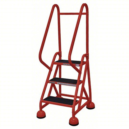 Picture of ROLLING LADDER- 27 IN PLATFORM HT- 14 IN PLATFORM DP- 16 IN PLATFORM WD- ANTISLIP VINYL- RED- STEEL