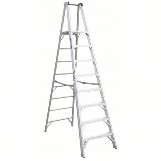 Picture of WERNER PLATFORM STEPLADDER- 10 FT LADDER HT- 8 FT PLATFORM HT- 375 LB- 67 IN BASE SPREAD