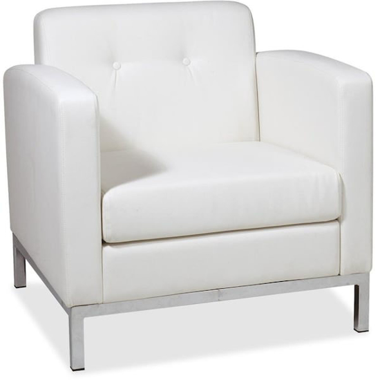 Picture of WHITE ARM CHAIR, BUILT-IN ARMS, LEATHER SEAT