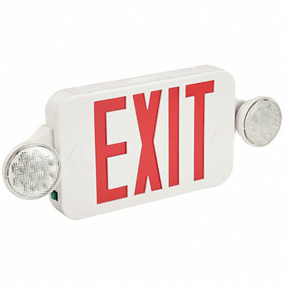 Picture of NUMBER OF FACES 1 OR 2- LED- EXIT SIGN WITH EMERGENCY LIGHTS- WHITE- PLASTIC- LETTER COLOR RED
