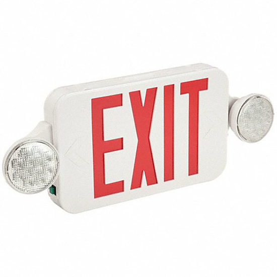 Picture of NUMBER OF FACES 1 OR 2- LED- EXIT SIGN WITH EMERGENCY LIGHTS- WHITE- PLASTIC- LETTER COLOR RED