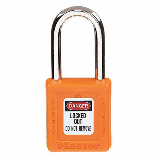 Picture of MASTER LOCK LOCKOUT PADLOCK- KEYED ALIKE- THERMOPLASTIC- STD BODY BODY SIZE- METAL- STD- ORANGE